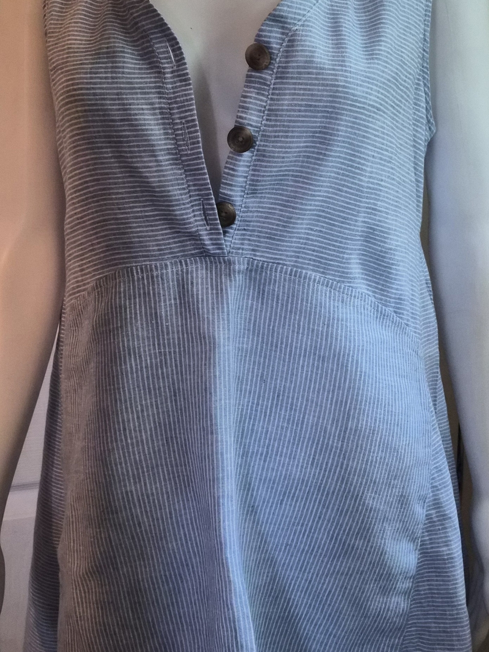 beachlunchlounge Blue Striped Sleeveless Linen Cotton Blend Tunic Top